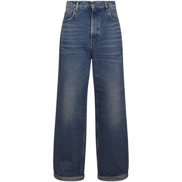 Golden Goose Relaxed Wide-Leg Denim Jeans In Medium Stone Wash - NWT - Picture 1 of 3